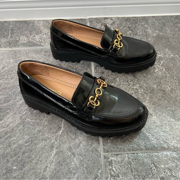 Sam Edelman Circus Black Patent Chunky Loafer Horse Bit Faux Leather Size 6 - Picture 2 of 16
